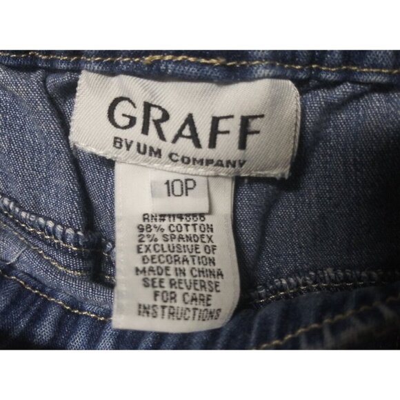 GRAFF Jeans blue Womens Pull-on 10P Petite STRETCH embroidered flowers Pockets - Picture 6 of 8